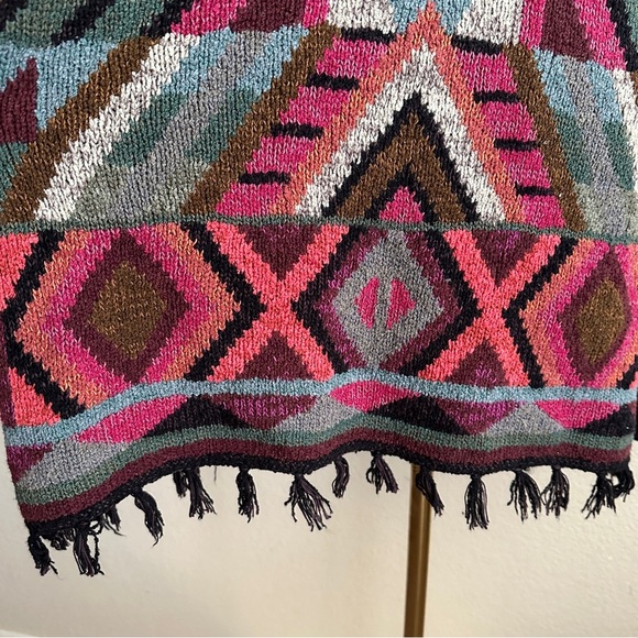 PERUVIAN CONNECTION Wool Serenata Pullover Fringe in Magenta Coral Sage Sz. XL - Picture 8 of 13